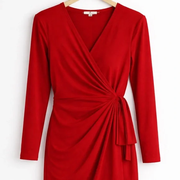 Maggy London Red Long Sleeve Wrap Dress Jersey Size 8 Maggy London Red Long Sleeve Wrap Dress Jersey Size 8